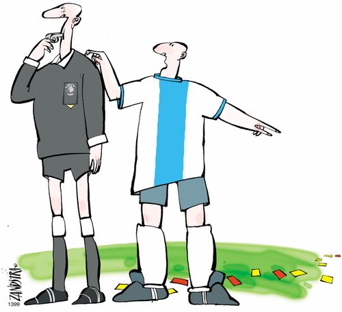 Football referee who dropped all his cards.