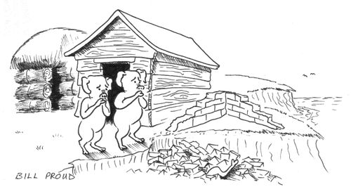 Three little piggies have brick house swept away