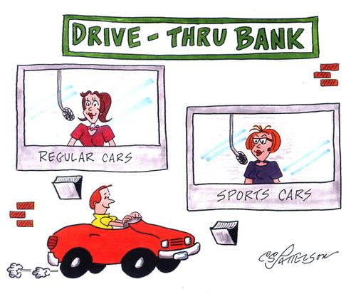 'Drive thru bank' with a shorter window for sports cars