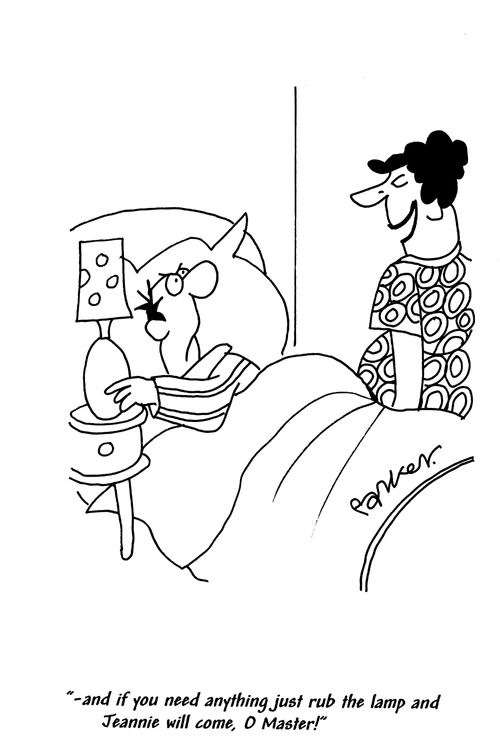 '-and if you need anything just rub the lamp and Jeannie will come, O Master!'
