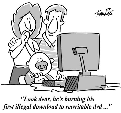 'Look dear, he's burning his first illegal download to rewritable dvd'