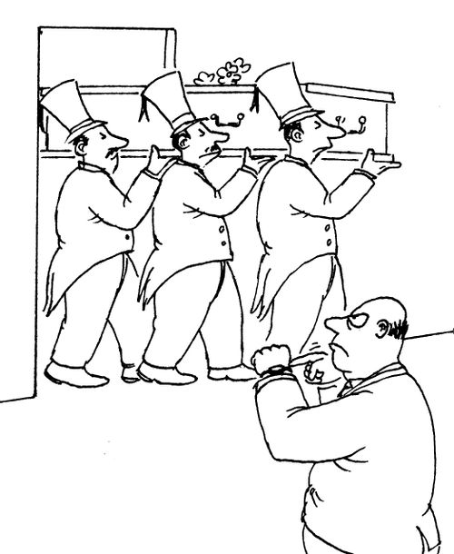 Boss angry about time keeping (employee is in a coffin).