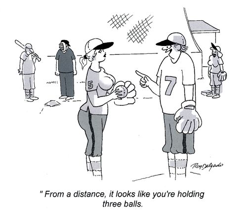 'From a distance, it looks like you're holding three balls.'
