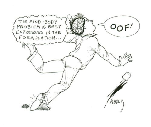 'The mind-body problem is best expressed in the formulation...OOf!'