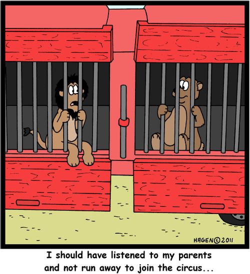 'I should have listened to my parents and not run away to join the circus...'