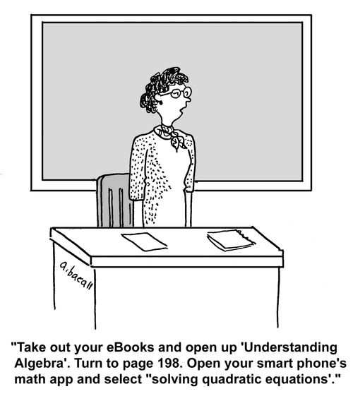 'Take out your eBooks and open up 'Understanding Algebra.' Turn to page 198. Open your smart phone's math app and select 'solving quadratic equations.''