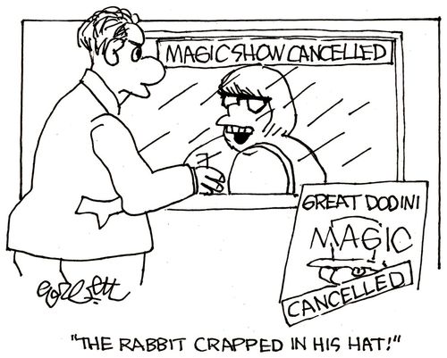 'The rabbit crapped in his hat.'