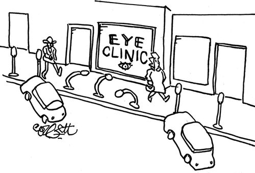 Eye clinic (car mangled parking meters).