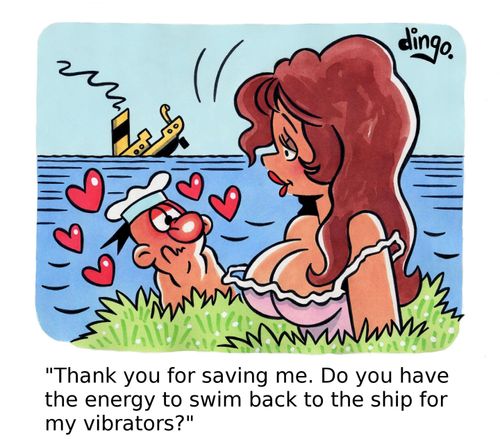 'Thank you for saving me. Do you have the energy to swim back to the ship for my vibrators?'
