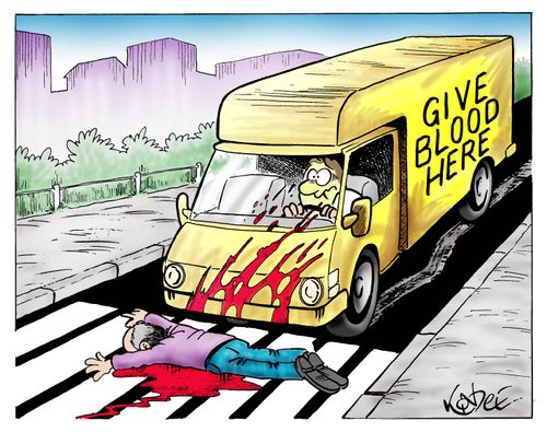 Give blood van in a collision.