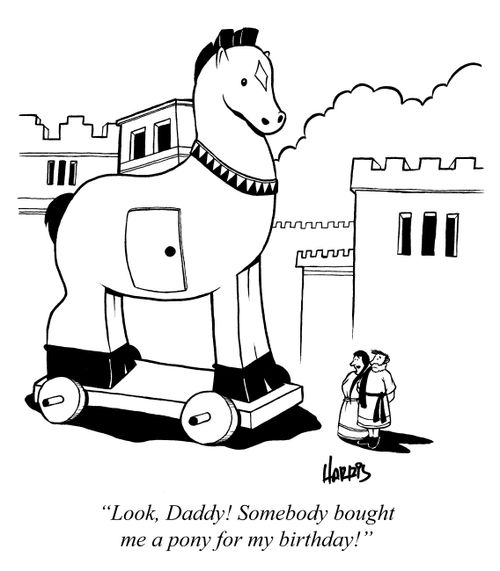 'Look, Daddy! Somebody bought me a pony for my birthday!'