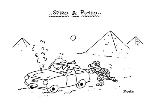 Spiro and Pusho are given help by a passing mummy.