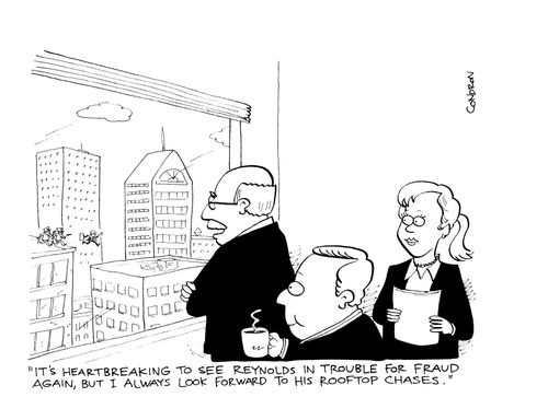 'It's heartbreaking to see Reynolds in trouble for fraud again, but I always look forward to his rooftop chases.'