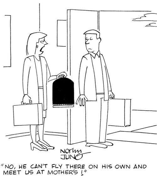 'No, he can't fly there on his own and meet us at mother's!'