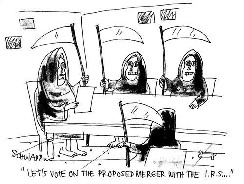 'Let's vote on the proposed merger with the IRS...'