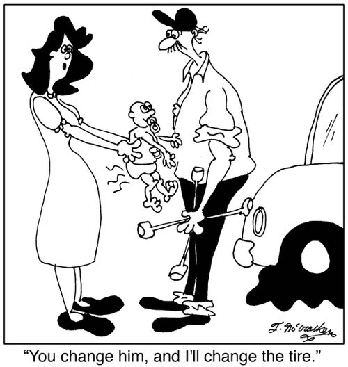 'You change him, and I'll change the tire.'