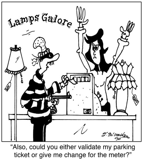 'Also, could you either validate my parking ticket or give me change for the meter?'