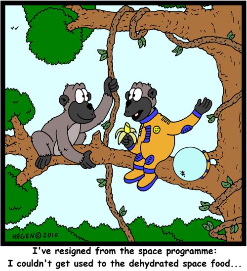 'I've resigned from the space programme: I couldn't get used to the dehydrated space food...'