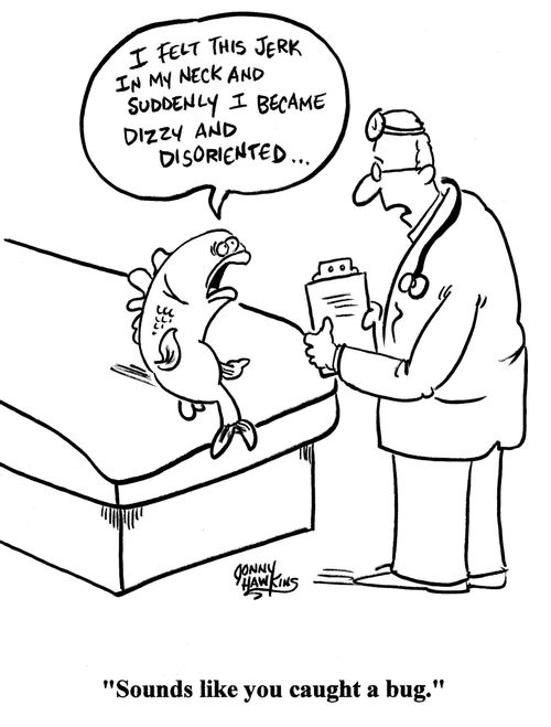 Fish to Doctor: 'I felt a jerk in my neck and suddenly I became dizzy and disoriented.' MD: 'Sounds like you caught a bug.'