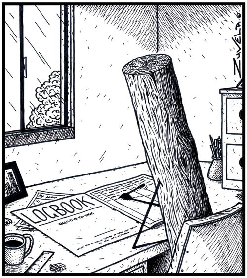 A timber Log filling out his Logbook