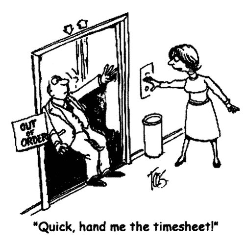 'Quick, hand me the timesheet!'
