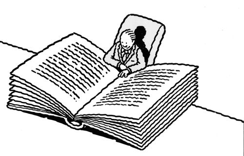 Man reading a giant book.