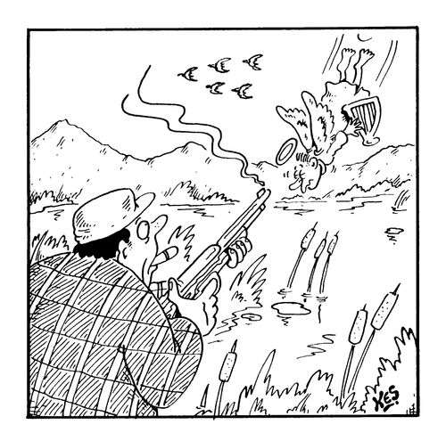 Duck hunter shooting angel out of the sky