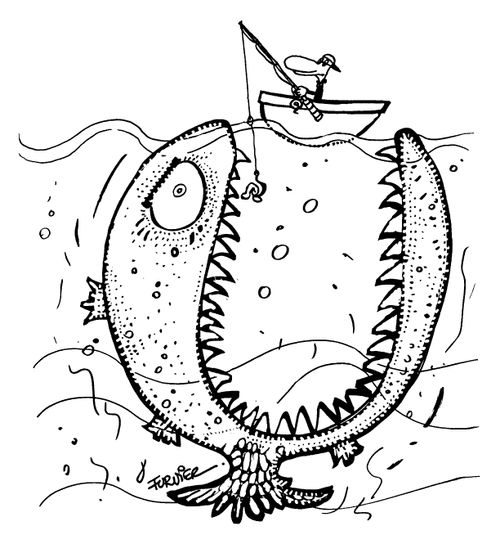 Fisherman and sea monster