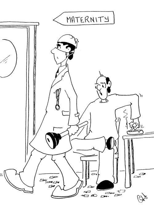 Maternity doctor with a plunger