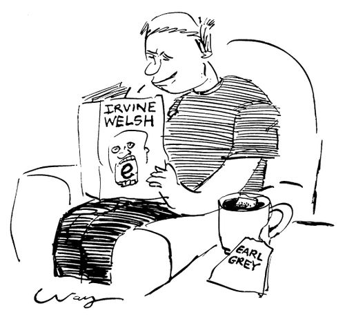 Guy reading 'Irvine Welsh' drinks 'Earl grey'