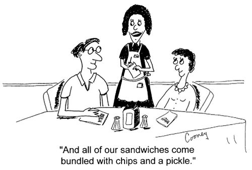 "And all of our sandwiches come bundled with chips and a pickle"