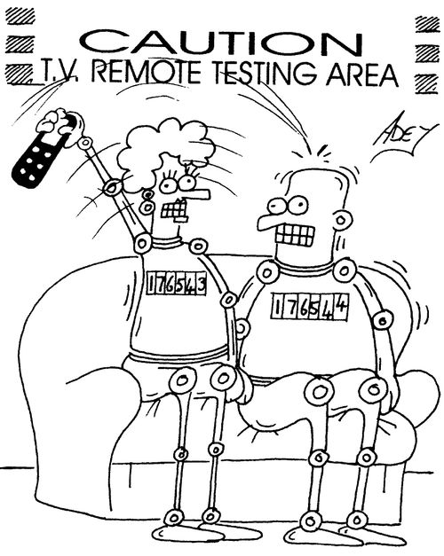 'Caution, TV remote control testing area'