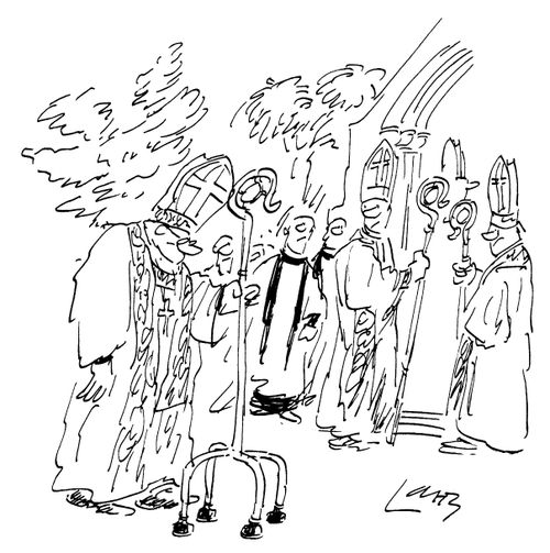 Old Archbishop with zimmer like staff