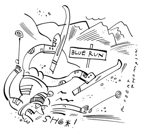 Man swearing as he falls down the 'Blue Run' ski slope