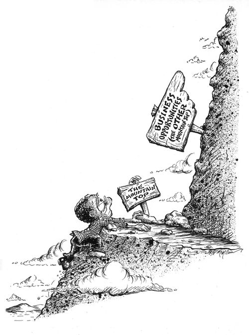 Climbing the mountain up towards business opportunities.