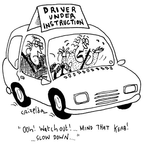 Driving Instructor panicking.