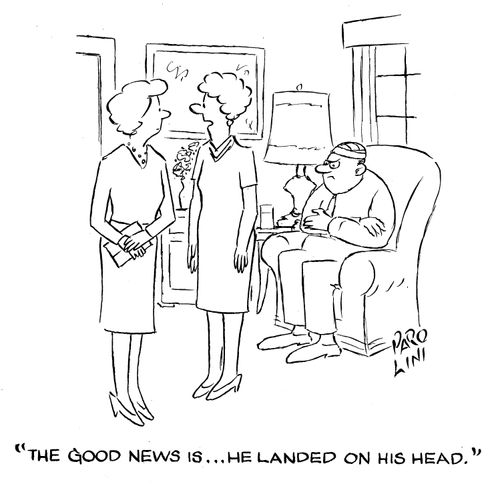 'The good news is...he landed on his head.'