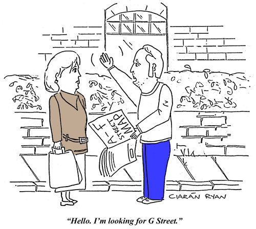 'Hello. I'm looking for G Street.'