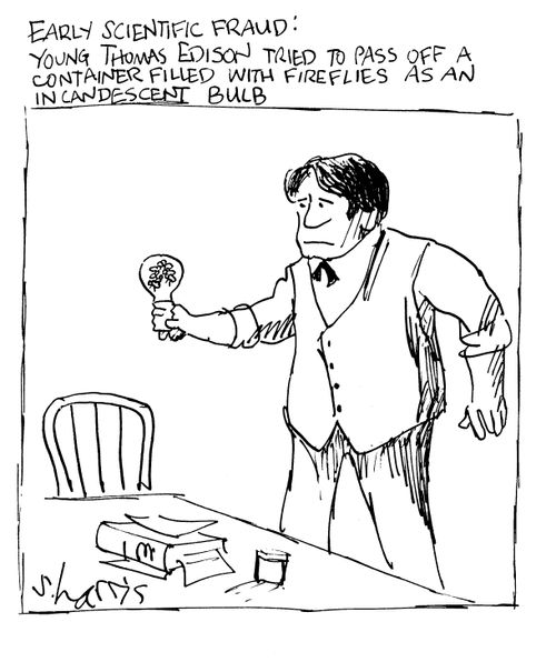 Early Scientific Fraud: Young Thomas Edison Tried to Pass off a Container Filled with Fireflies as an Incandescent Bulb.