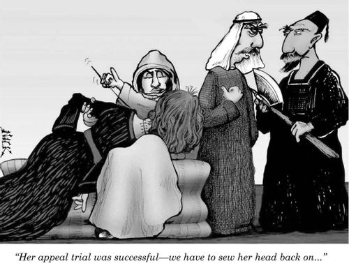 'Her appeal trial was successful - we have to sew her head back on...'