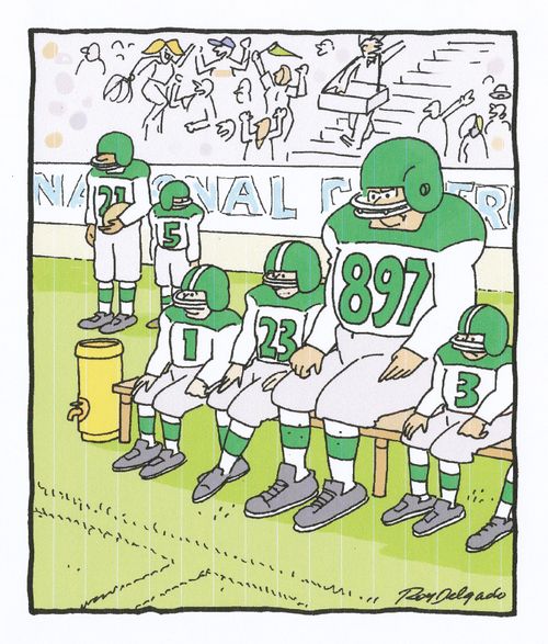 American footballers with numbers correlating to their size.
