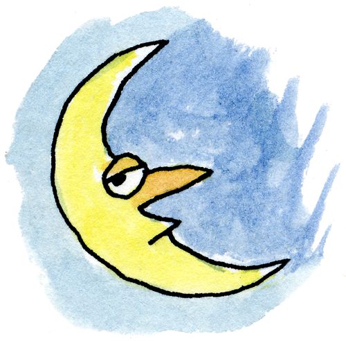 Crescent moon with a human face