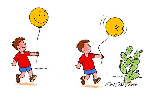 Balloon becomes sad when it sees cacti.