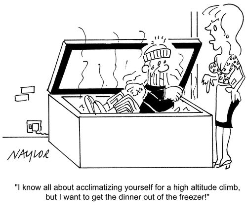 'I know all about acclimatizing yourself for a high altitude climb, but I want to get the dinner out of the freezer!'