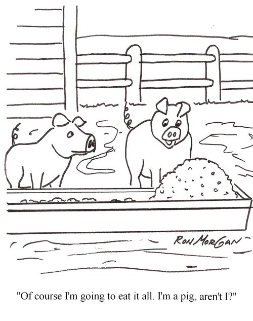 "Of course I'm going to eat it all. I'm a pig, aren't I?"