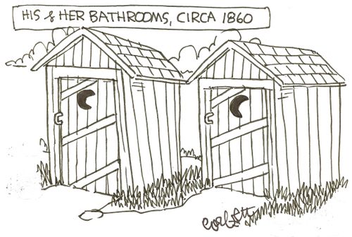 His & her bathrooms, circa 1860.