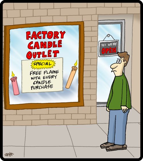 Factory Candle Outlet: Free flame with every candle purchase.