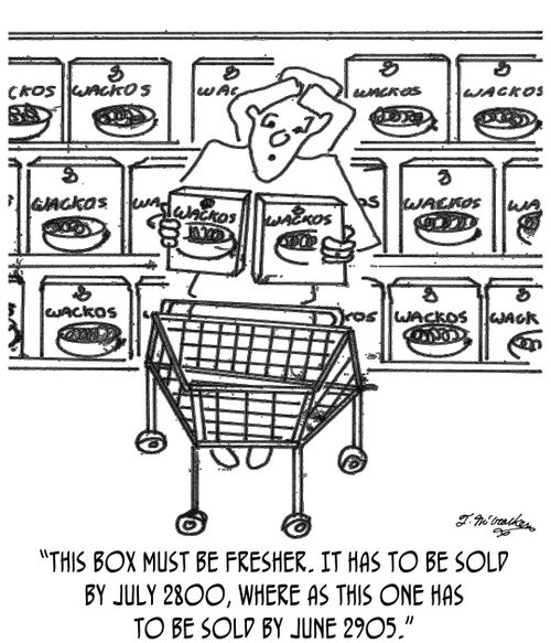 'This box must be fresher. It has to be sold by July 2800, where as this one has to be sold by June 2905.'
