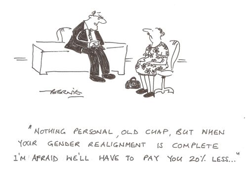 'Nothing personal, old chap, but when your gender realignment is complete I'm afraid we'll have to pay you 20% less...'