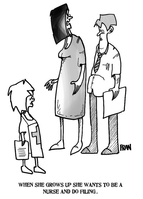 'When she grows up she wants to be a nurse and do filing.'